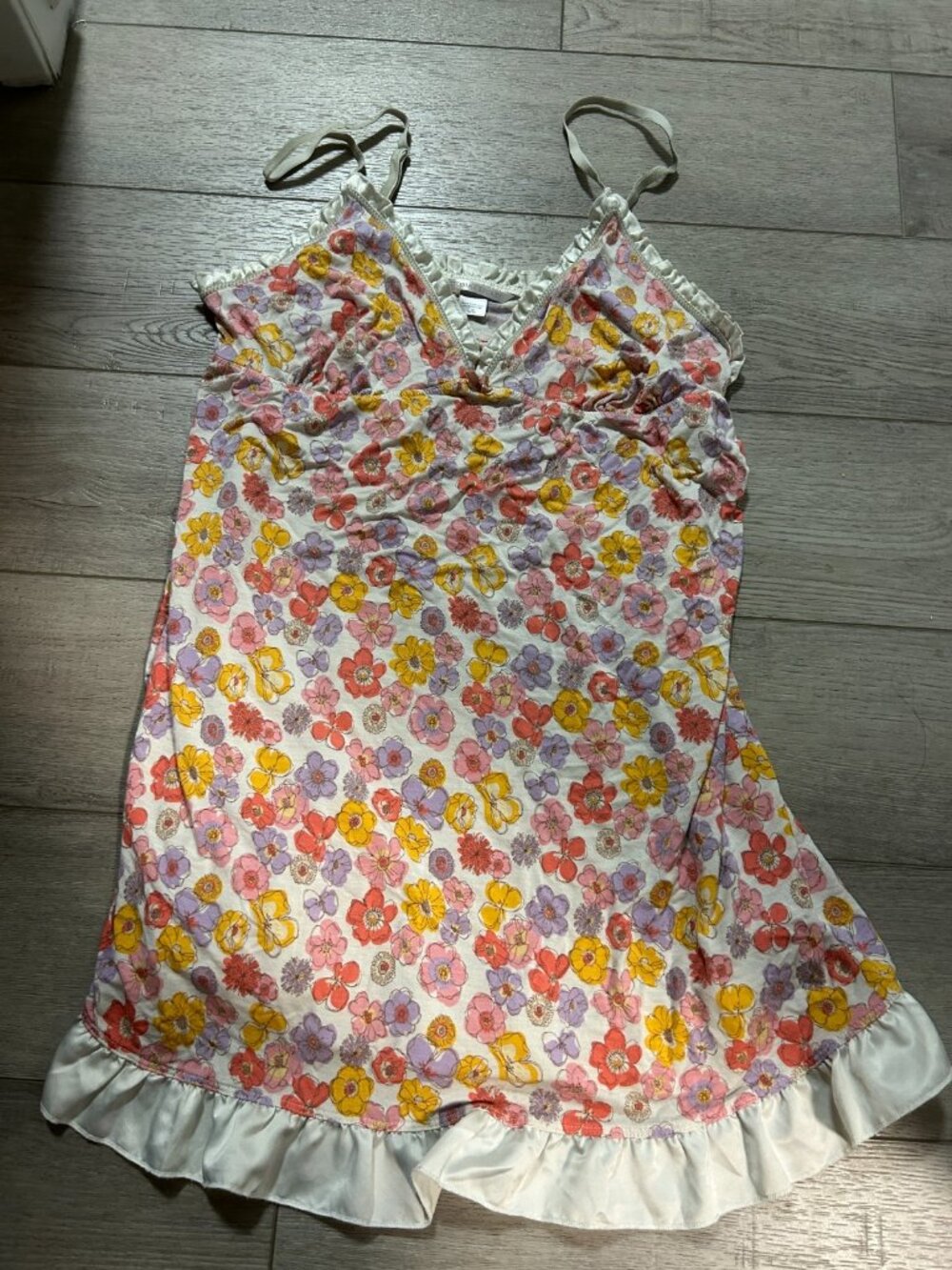 Victoria's Secret Flower Print 100% Silk Mini Slip Dress Y2K BabyDoll Size Large